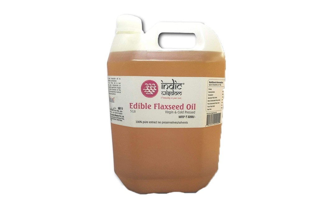 Indic Wisdom Edible Flaxseed Oil Virgin & Cold Pressed   Plastic Jar  5 litre